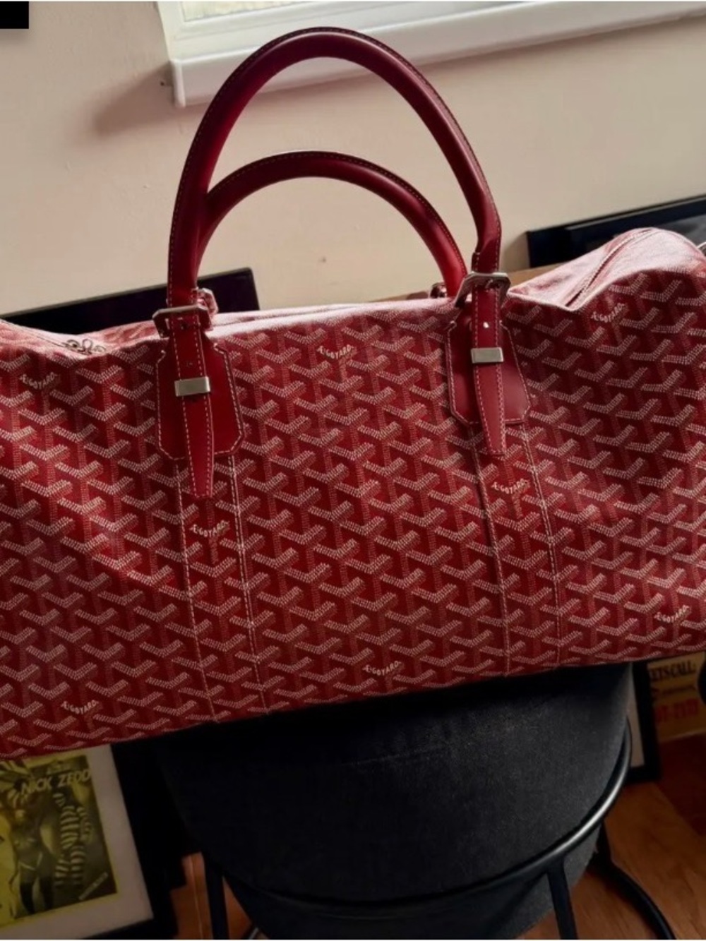 Goyard Red Patterned Travel Weekender